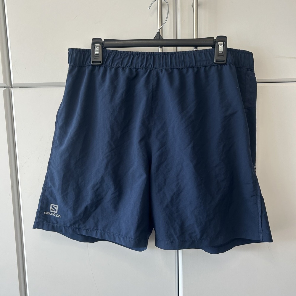 Salomon Mens Navy Blue Running Shorts XL Zipper Pocket Athletic Activewear